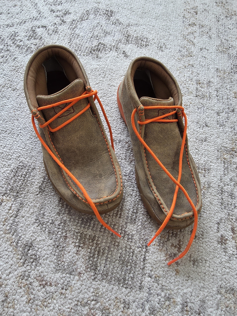 Twisted X Brown Suede Moc Toe Slip-Ons with Orange Laces